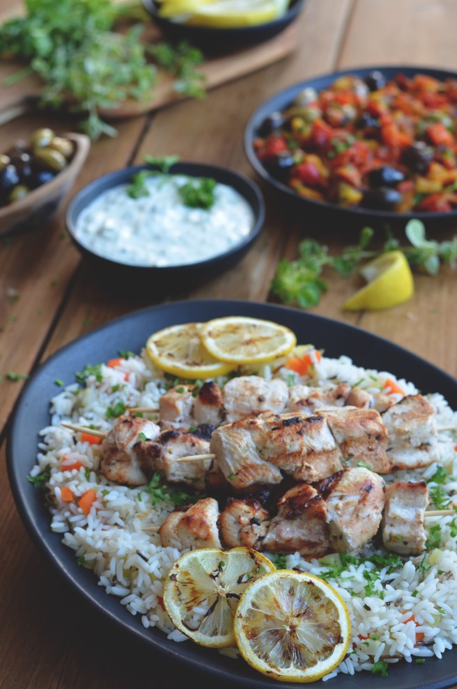 grilled chicken, tzatziki, moroccan roasted pepper salad | conifères et feuillus