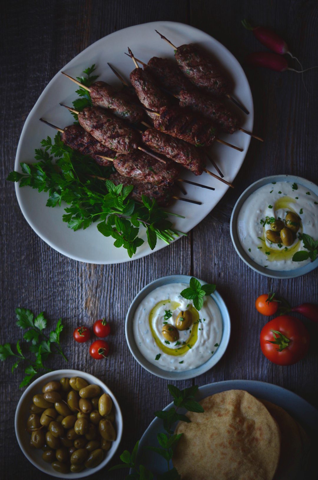grilled lamb kafta & tahini yogurt sauce | conifères & feuilllus