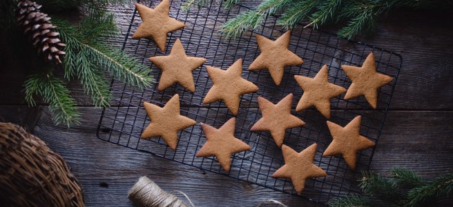 Homemade gingerbread cookies shaped like stars